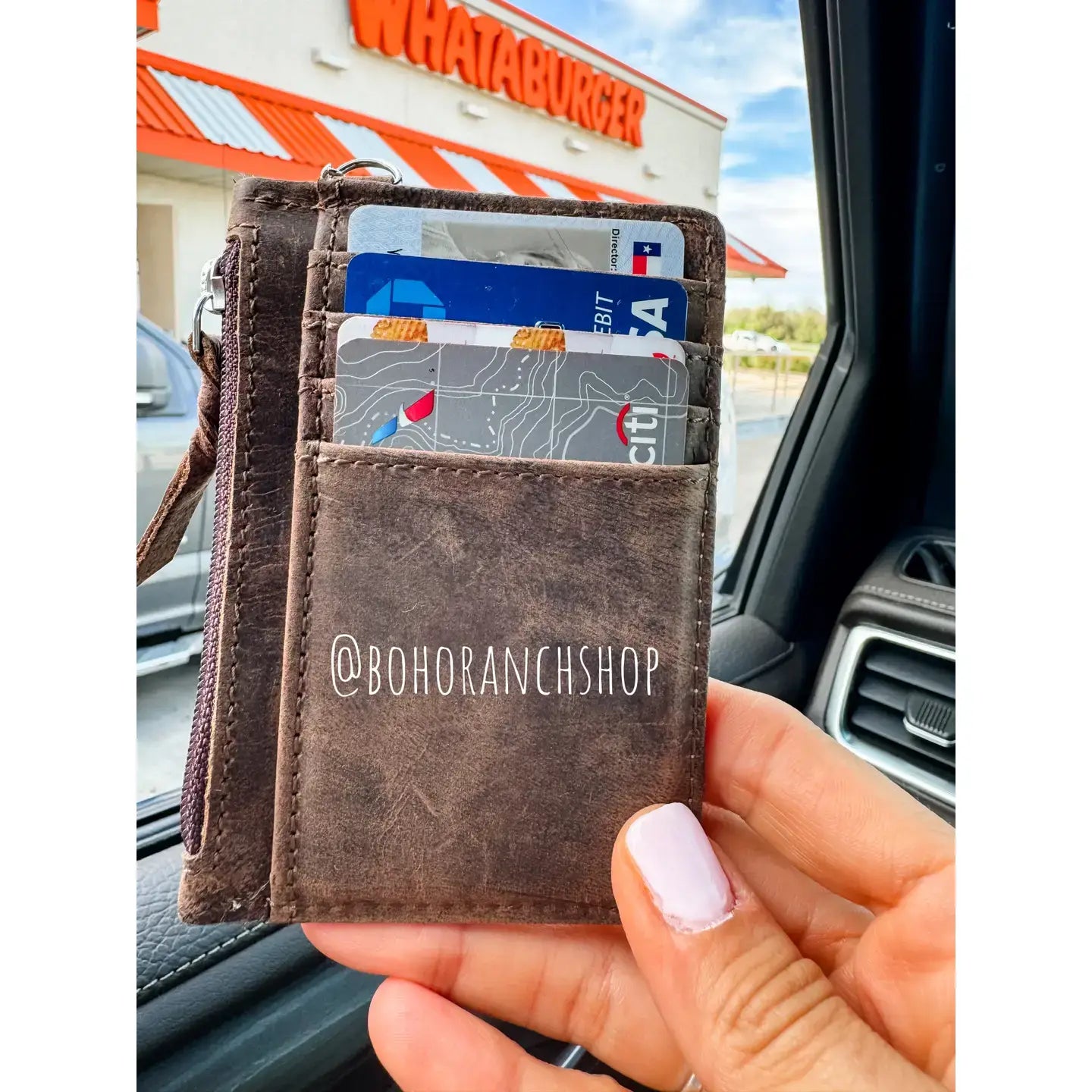Western Cowhide Leather Keychain Wallet Longhorn Thunderbird