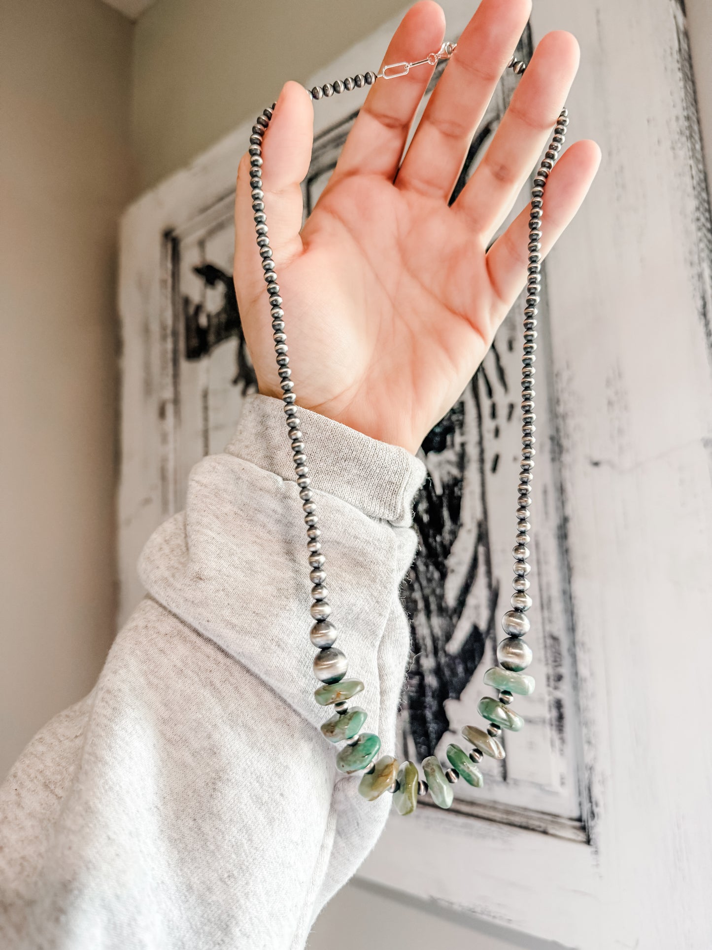 22” Sterling Pearl & Turquoise Necklace