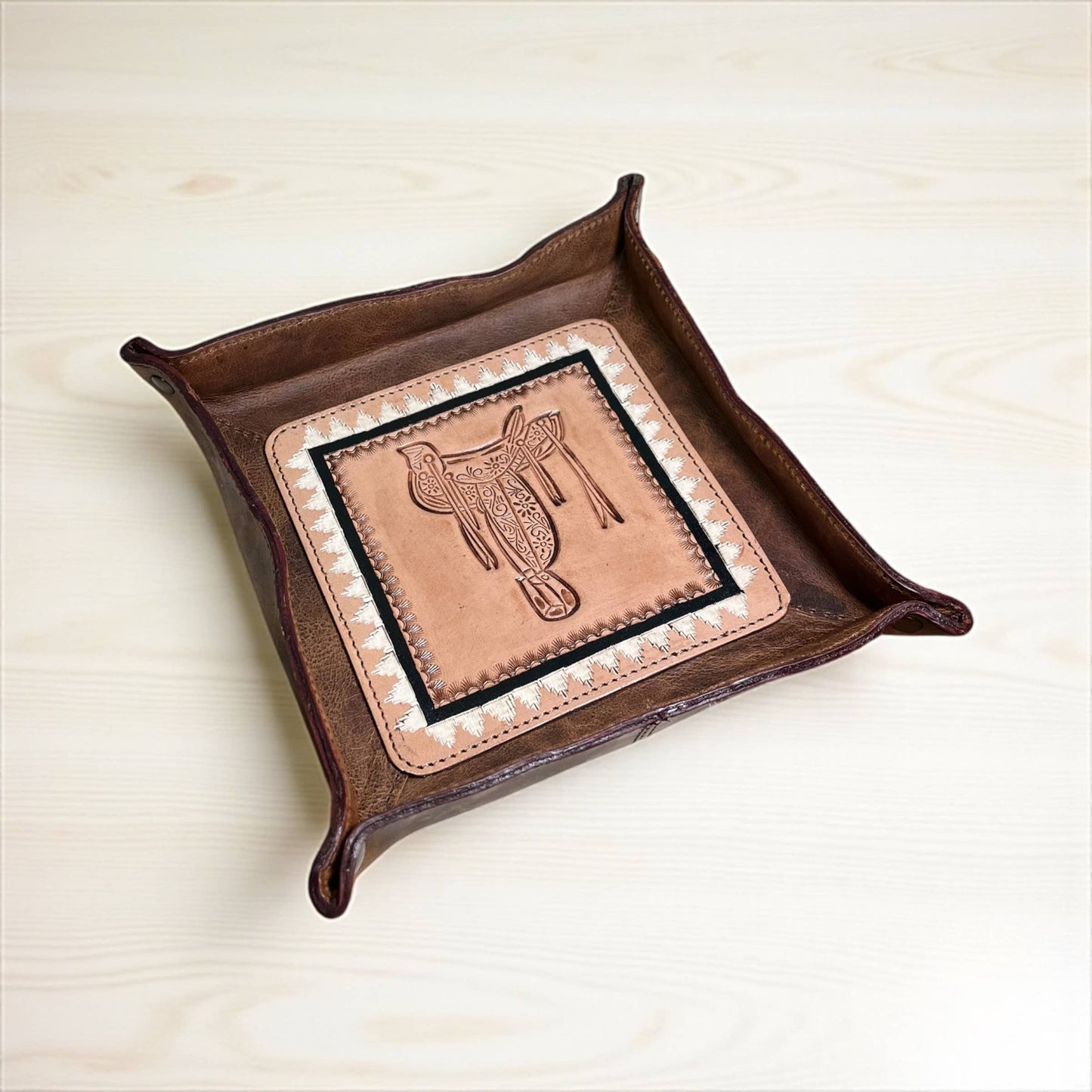 Saddle tooled leather tray