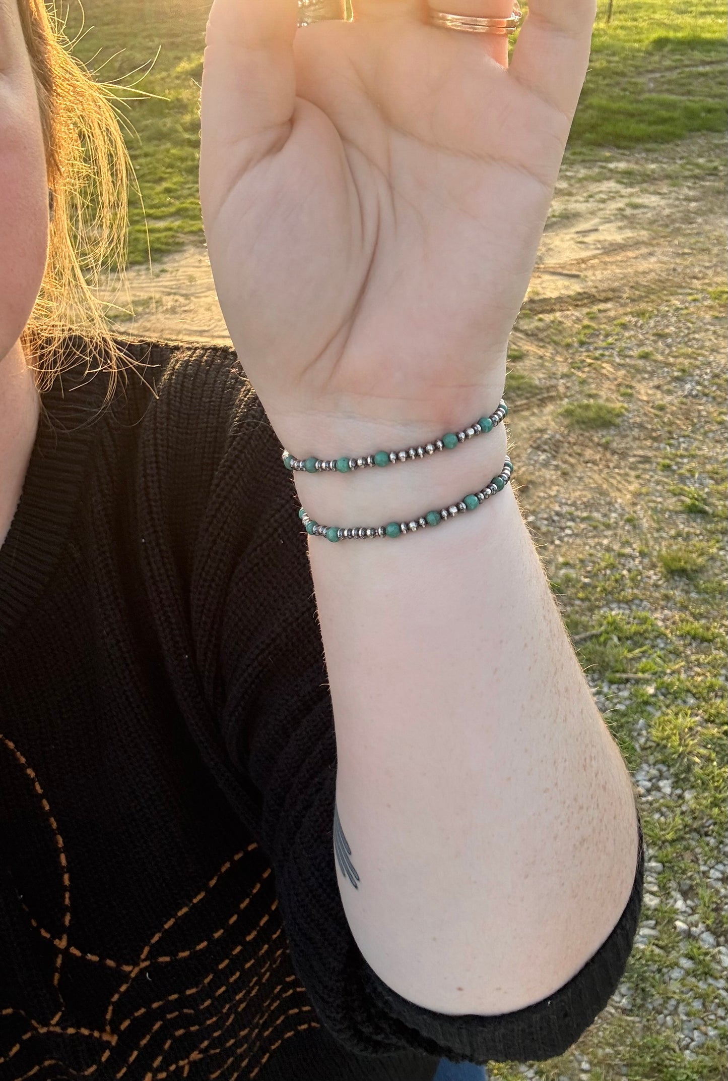 Sterling Pearl & Turquoise stretch bracelets