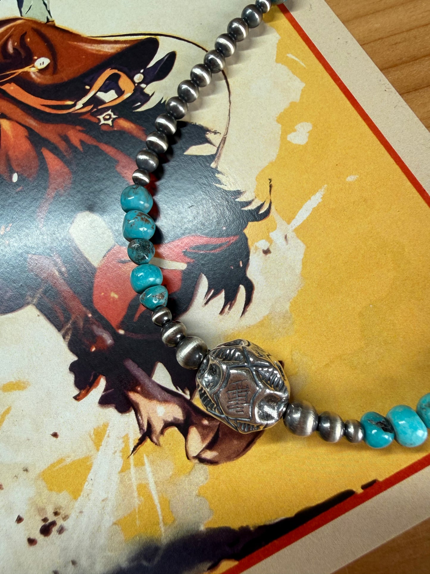 Turquoise & Sterling Silver Round Barrel Necklace