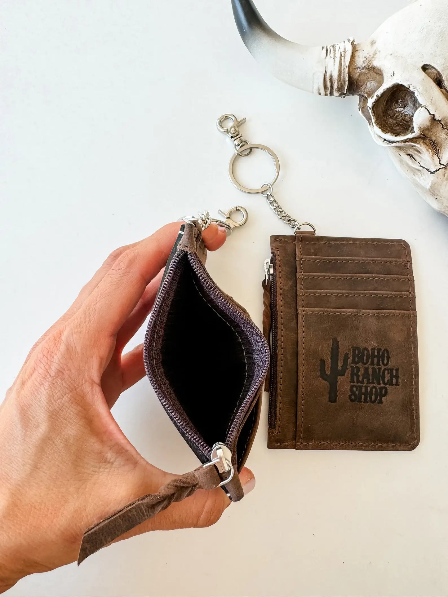 Western Cowhide Leather Keychain Wallet Longhorn Thunderbird