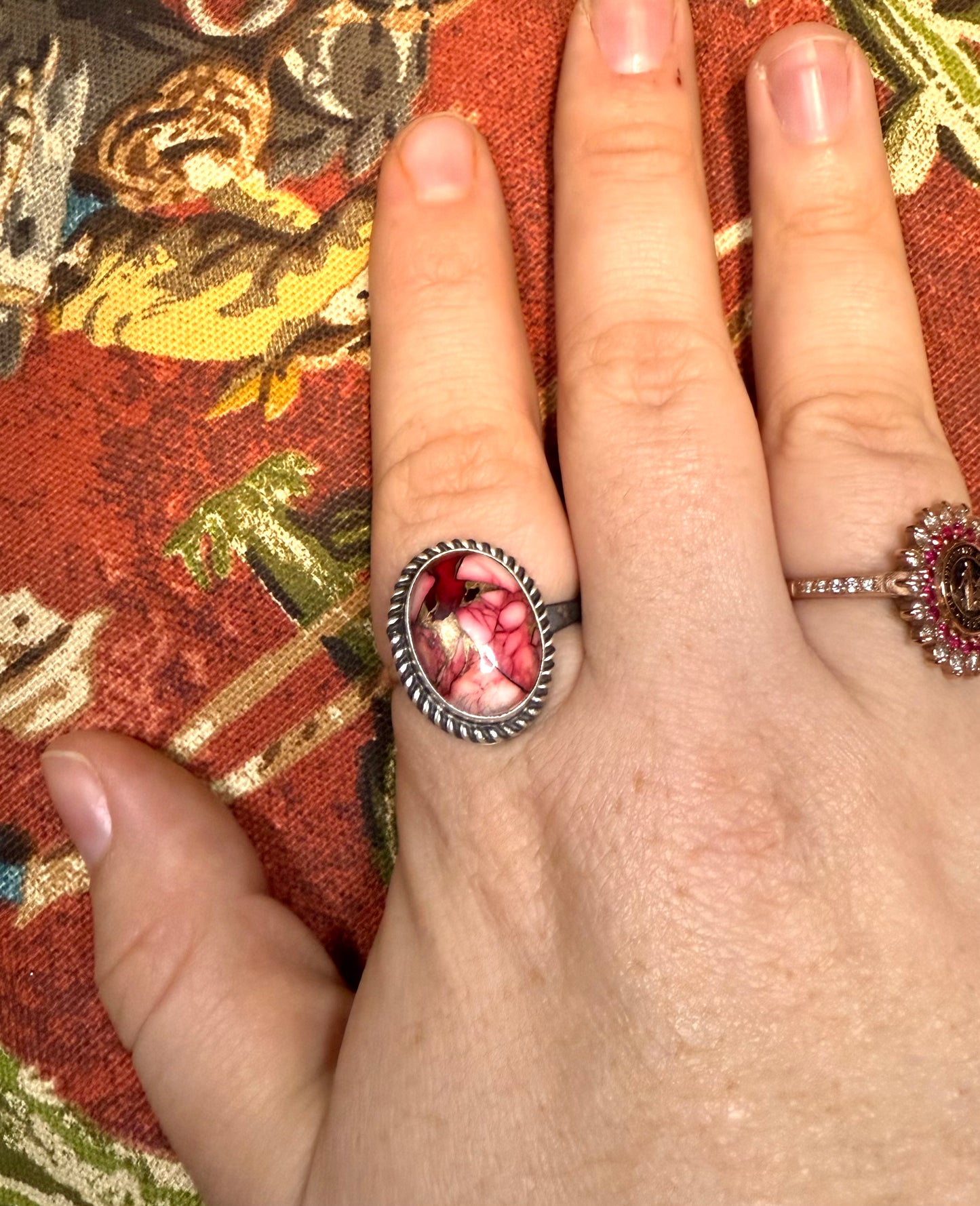 Navajo Rose Dahlia Adjustable Ring