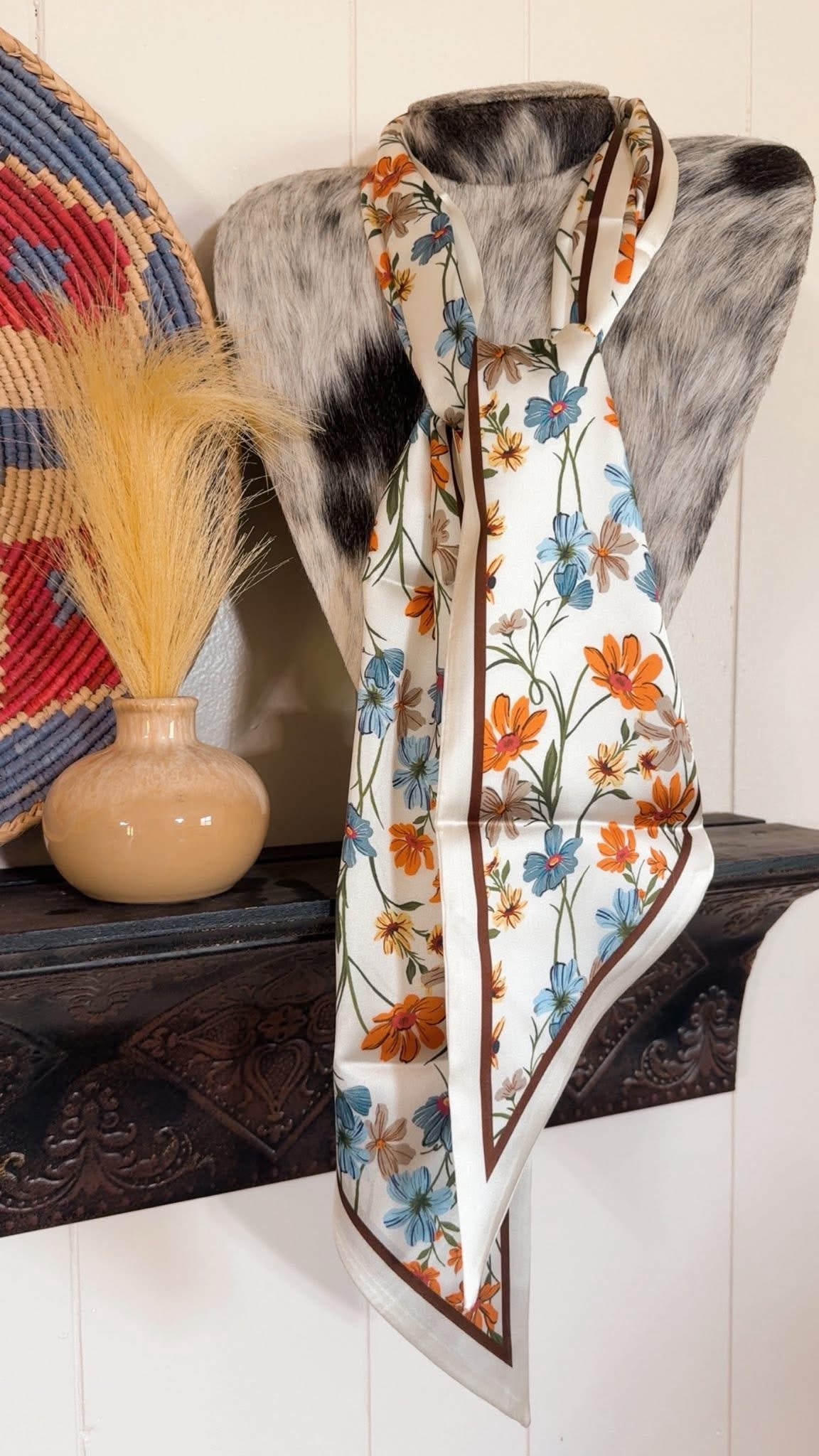 Blue and Brown Printed Twilly Scarf HERMES TWILLY Silk SCARF Orange Brown Blue Jungle Love Love  main image 4