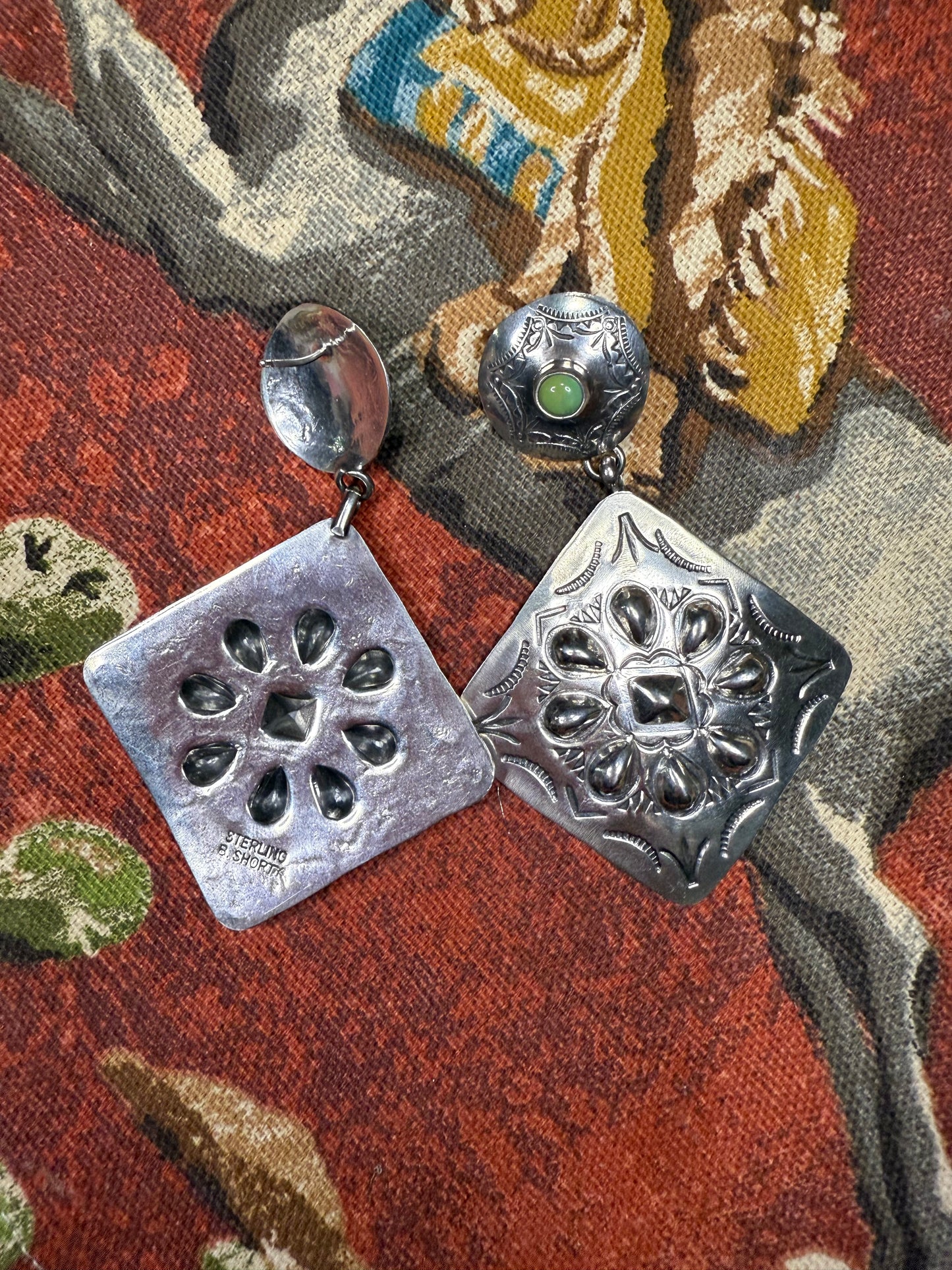 Navajo Sterling Silver & Turquoise Concho Dangle Earrings