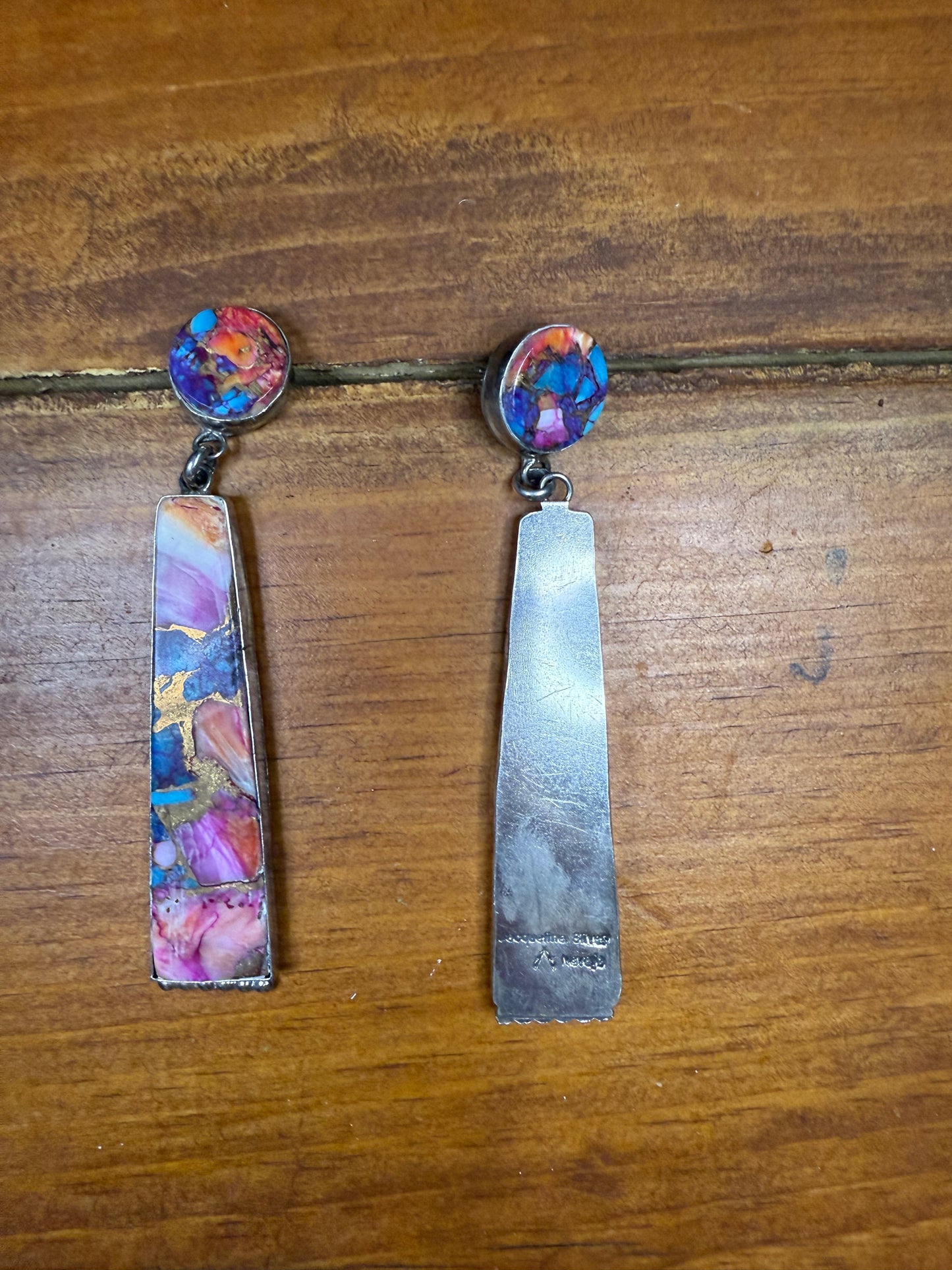 Navajo Sterling Silver & Pink Dream Mojave Slab Dangle Earrings by Jacqueline Silver
