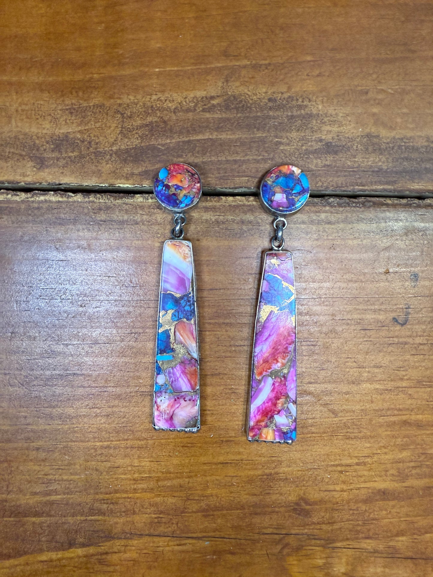 Navajo Sterling Silver & Pink Dream Mojave Slab Dangle Earrings by Jacqueline Silver