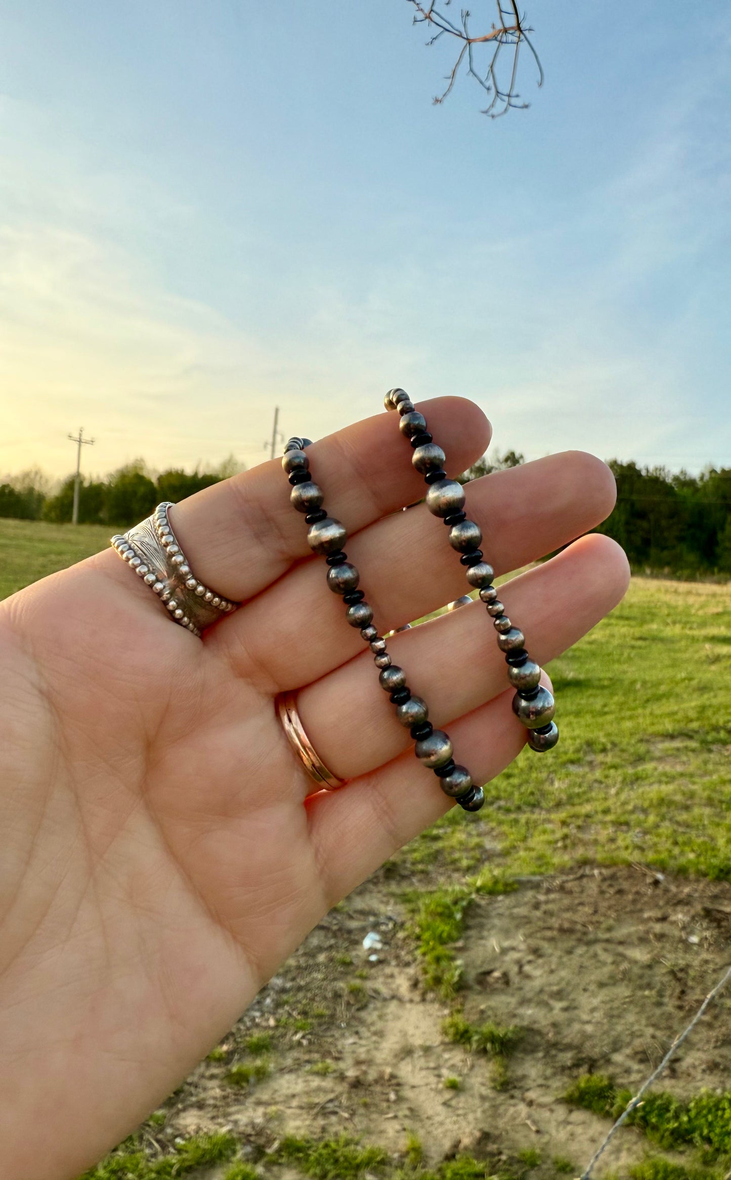 Sterling Pearl & Onyx Stretch Bracelet