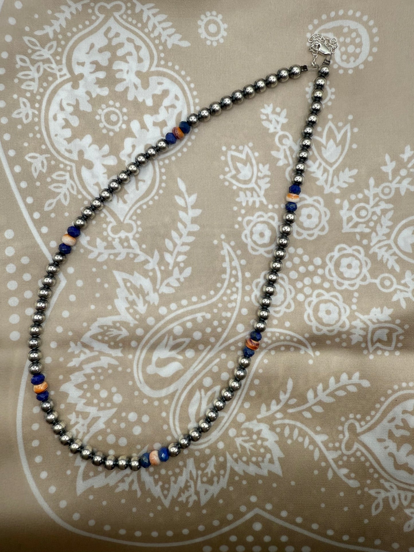 Orange Spiny & Lapis Sterling Pearls