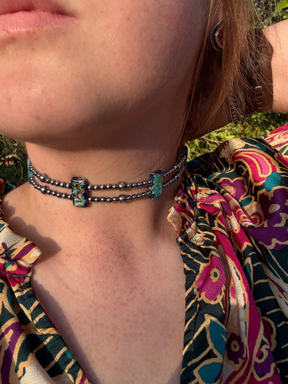 Sterling Pearl & Turquoise Variscite Choker