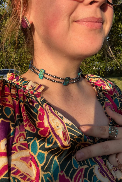 Sterling Pearl & Turquoise Variscite Choker