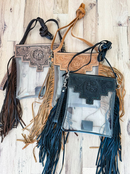 SHAYNE LARGE - Hand Tooled Clear Crossbody Concert bag