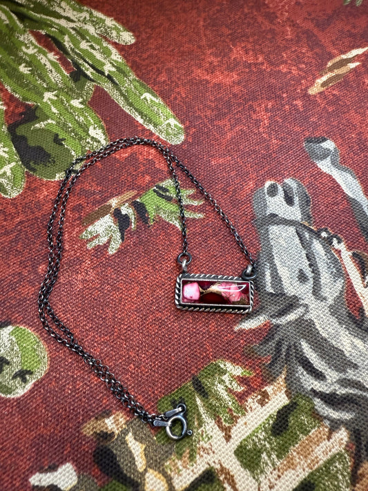 Navajo Rose Dahlia & Sterling Bar Necklace