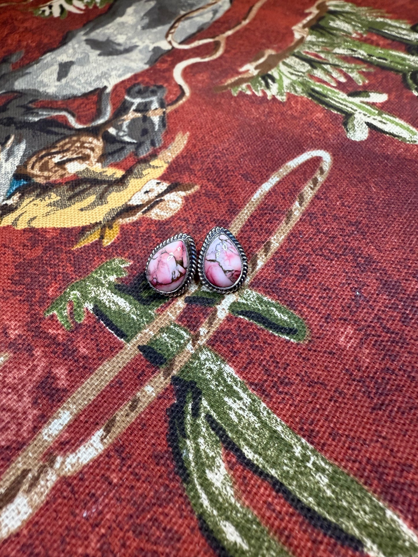 Navajo Rose Dahlia & Sterling Silver Studs