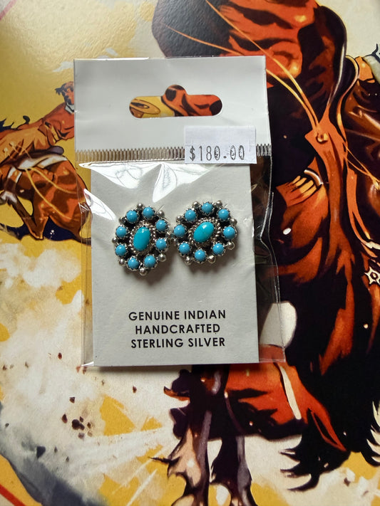 Turquoise Cluster Stud Earrings – Sterling Silver