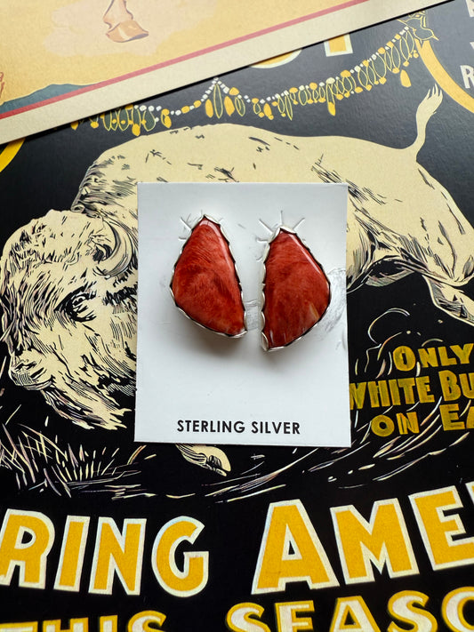 Free Form Red Spiny Oyster Stud Earrings