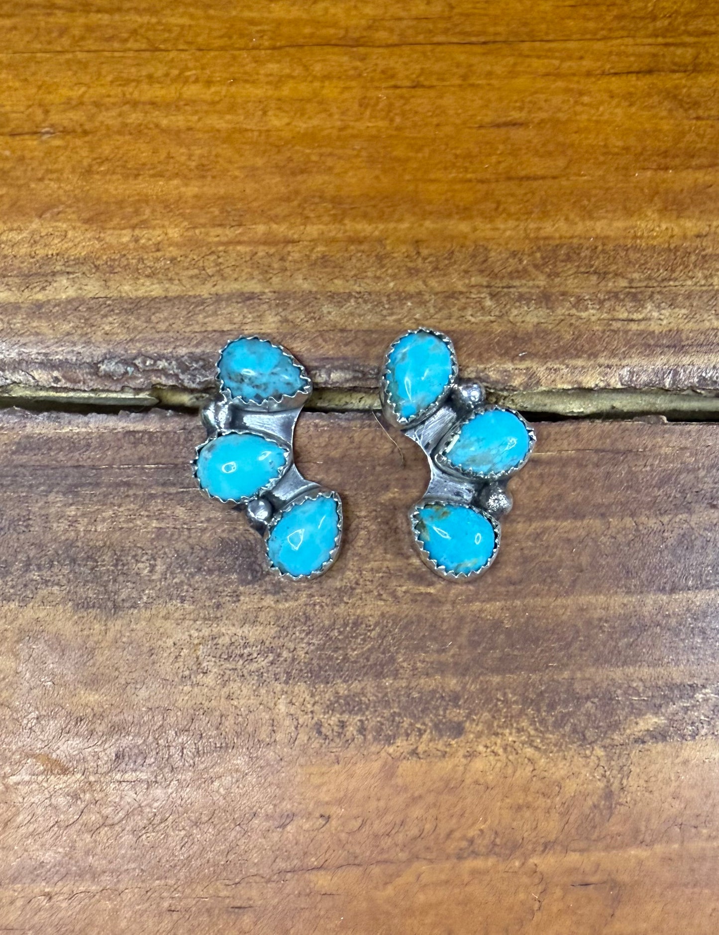 Navajo Maxine Ramirez Sterling Silver & Kingman Turquoise Cluster Post Earrings