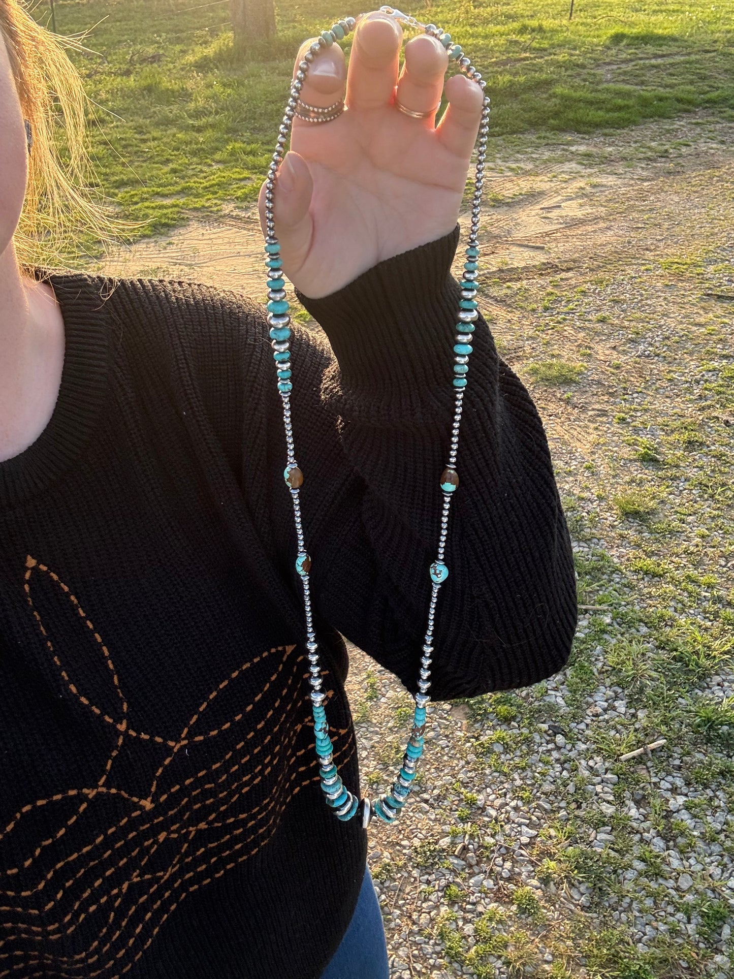 Sterling Pearl & Turquoise Necklace