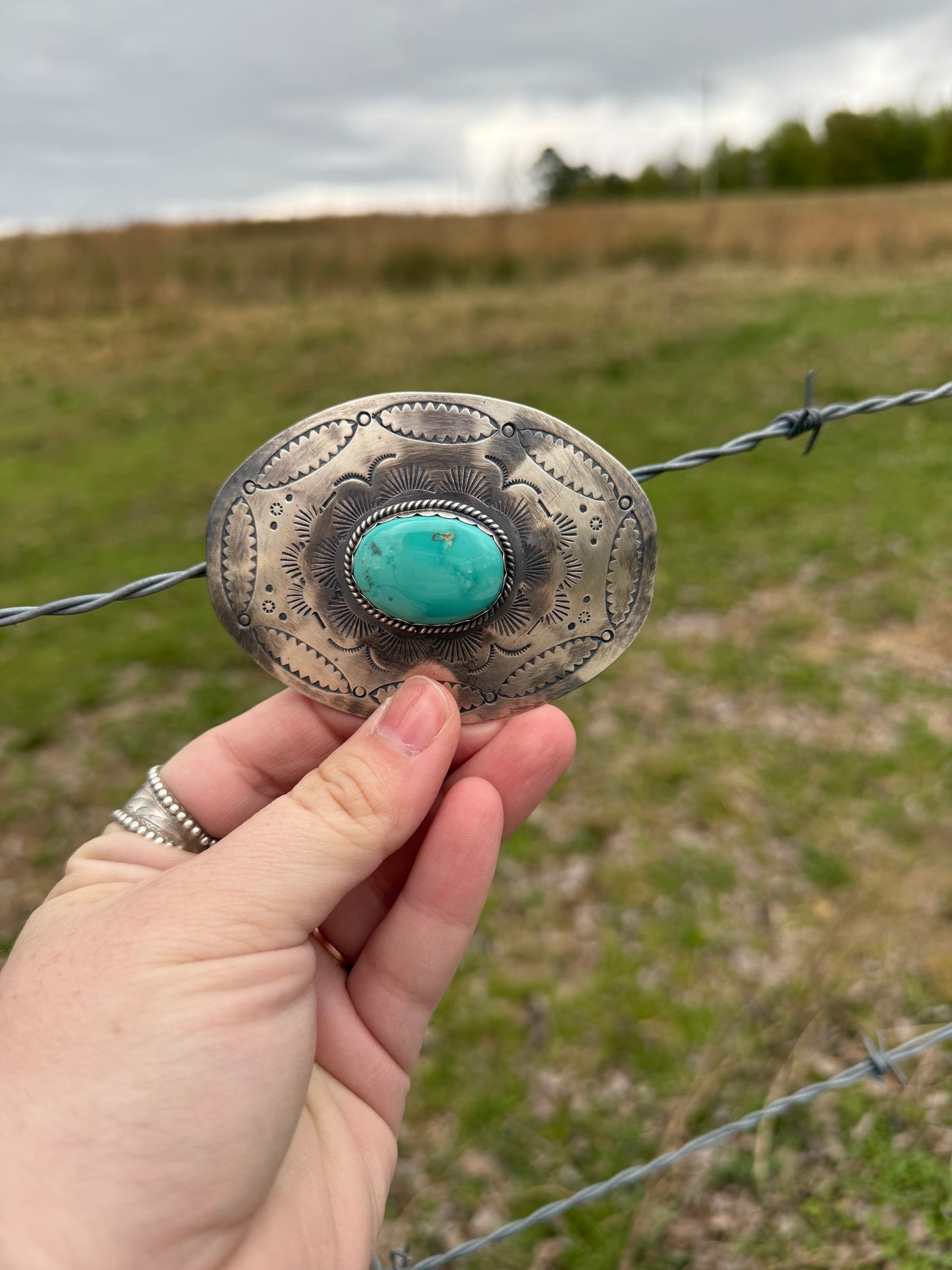 Sterling Silver & Turquoise Belt Buckle