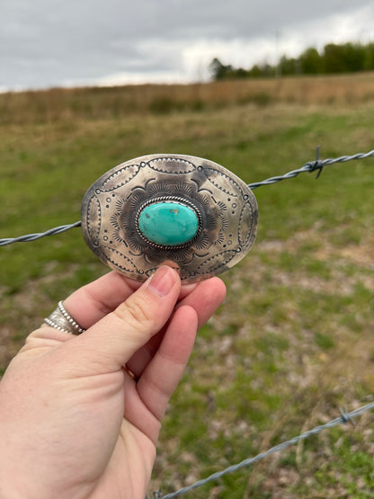 Sterling Silver & Turquoise Belt Buckle