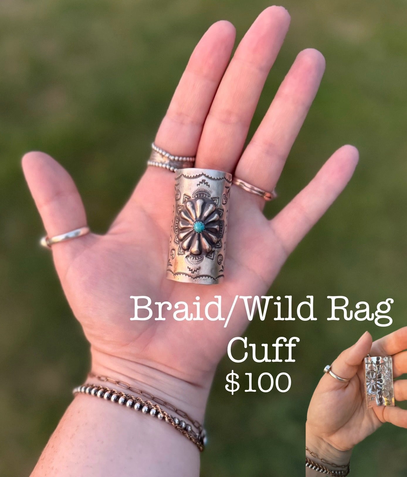 Sterling Silver Concho Braid/Wild Rag Cuff