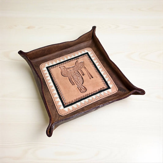 Saddle tooled leather tray 