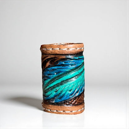 Feather tooled leather scarf slide 