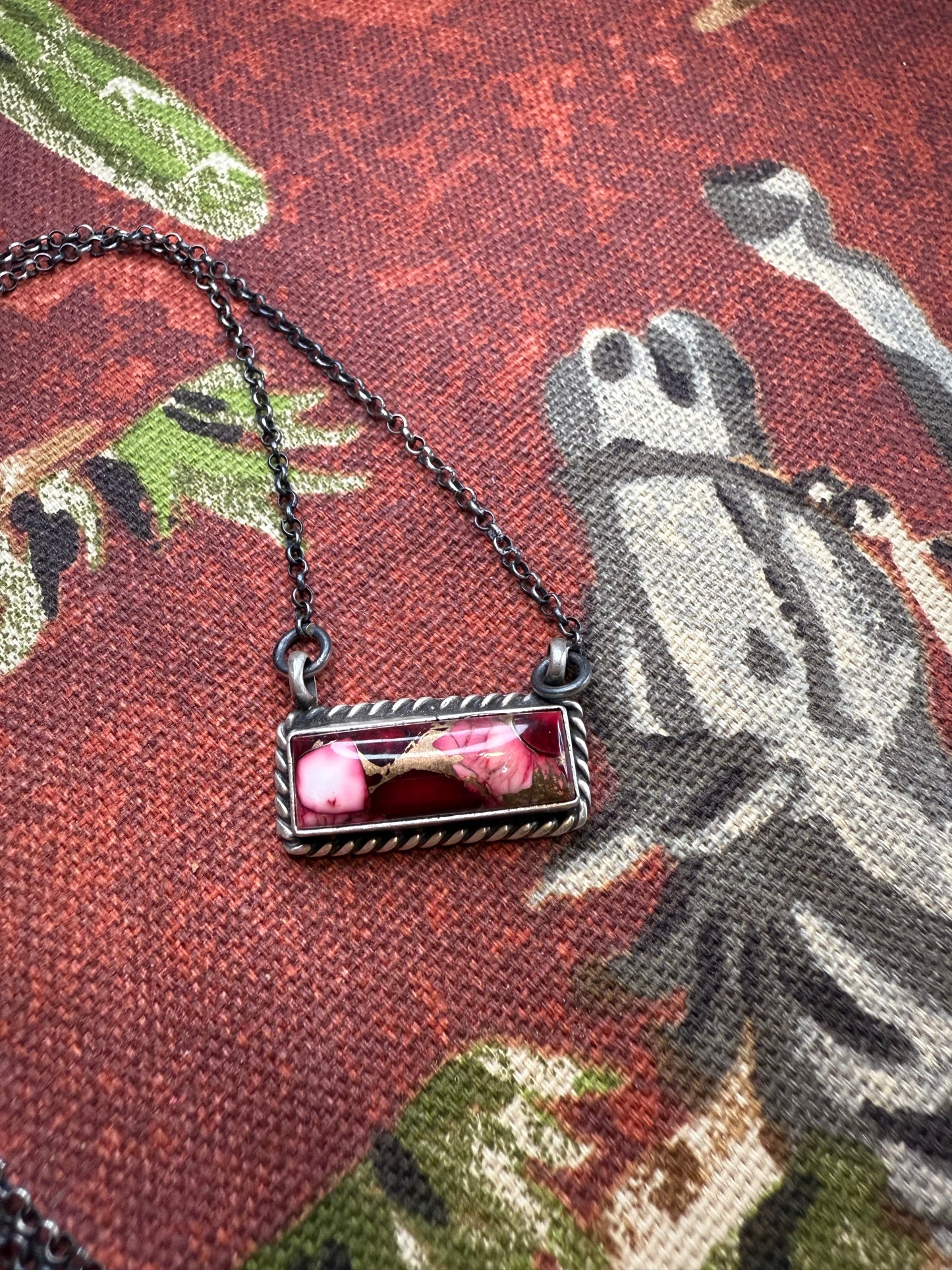 Navajo Rose Dahlia & Sterling Bar Necklace