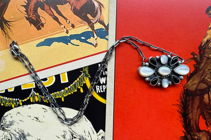 Mother of Pearl & Onyx Cluster Necklace
