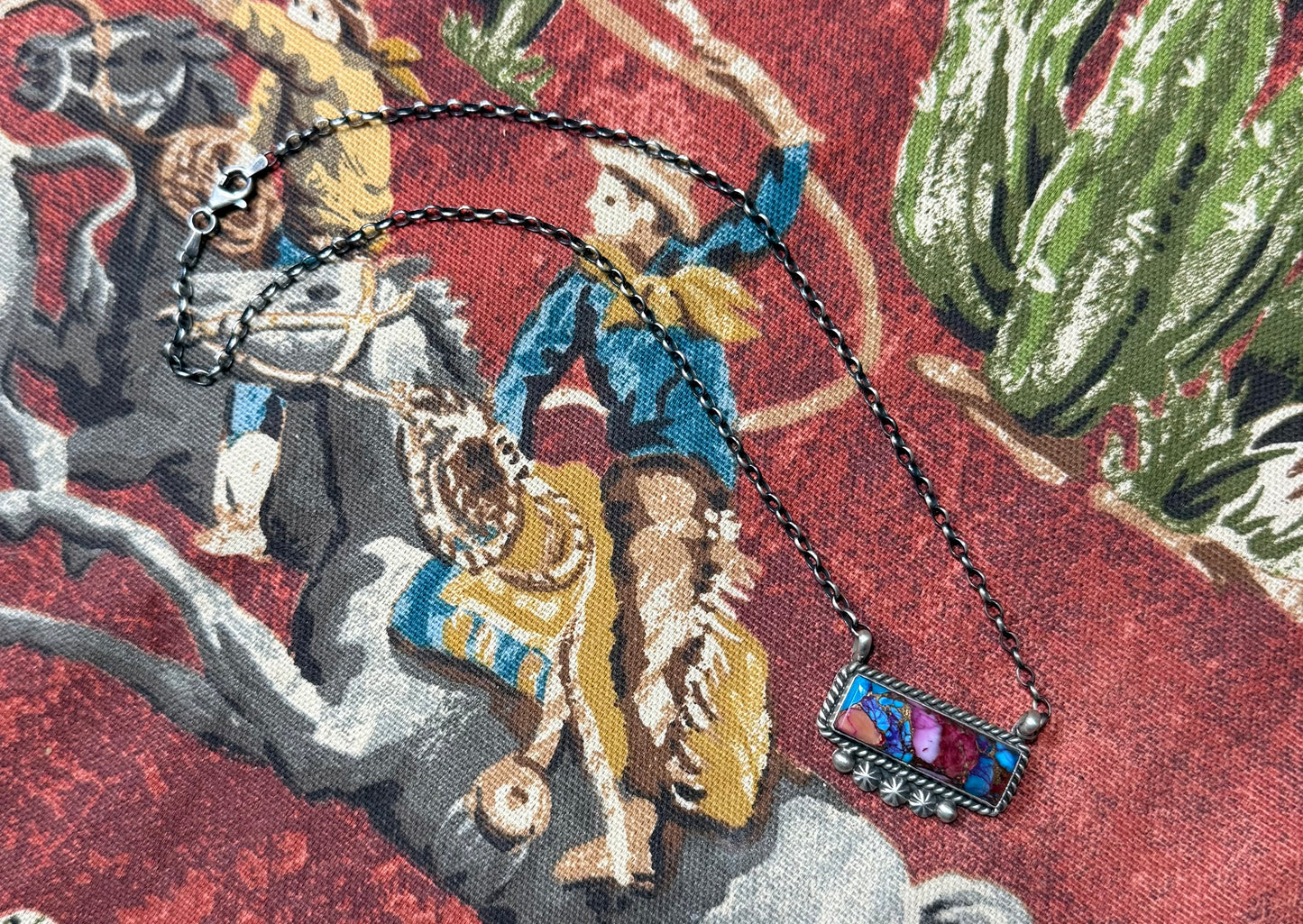 Navajo Sterling Silver & Pink Dream Mojave Bar Necklace