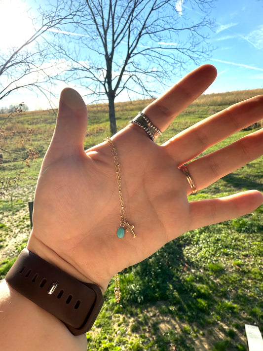 Turquoise Cross Necklace (Gold)