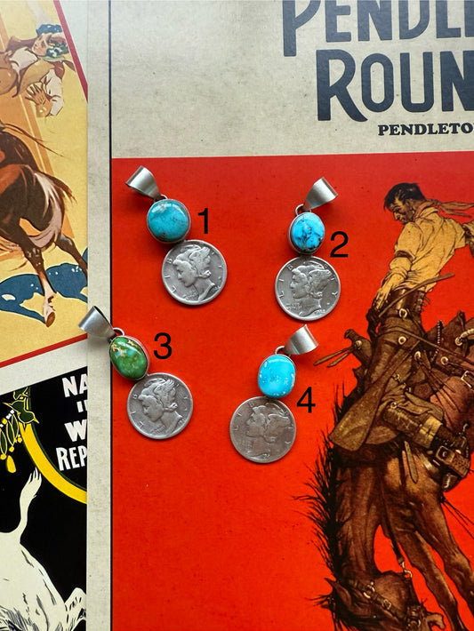 Turquoise & Mercury Dime Pendant