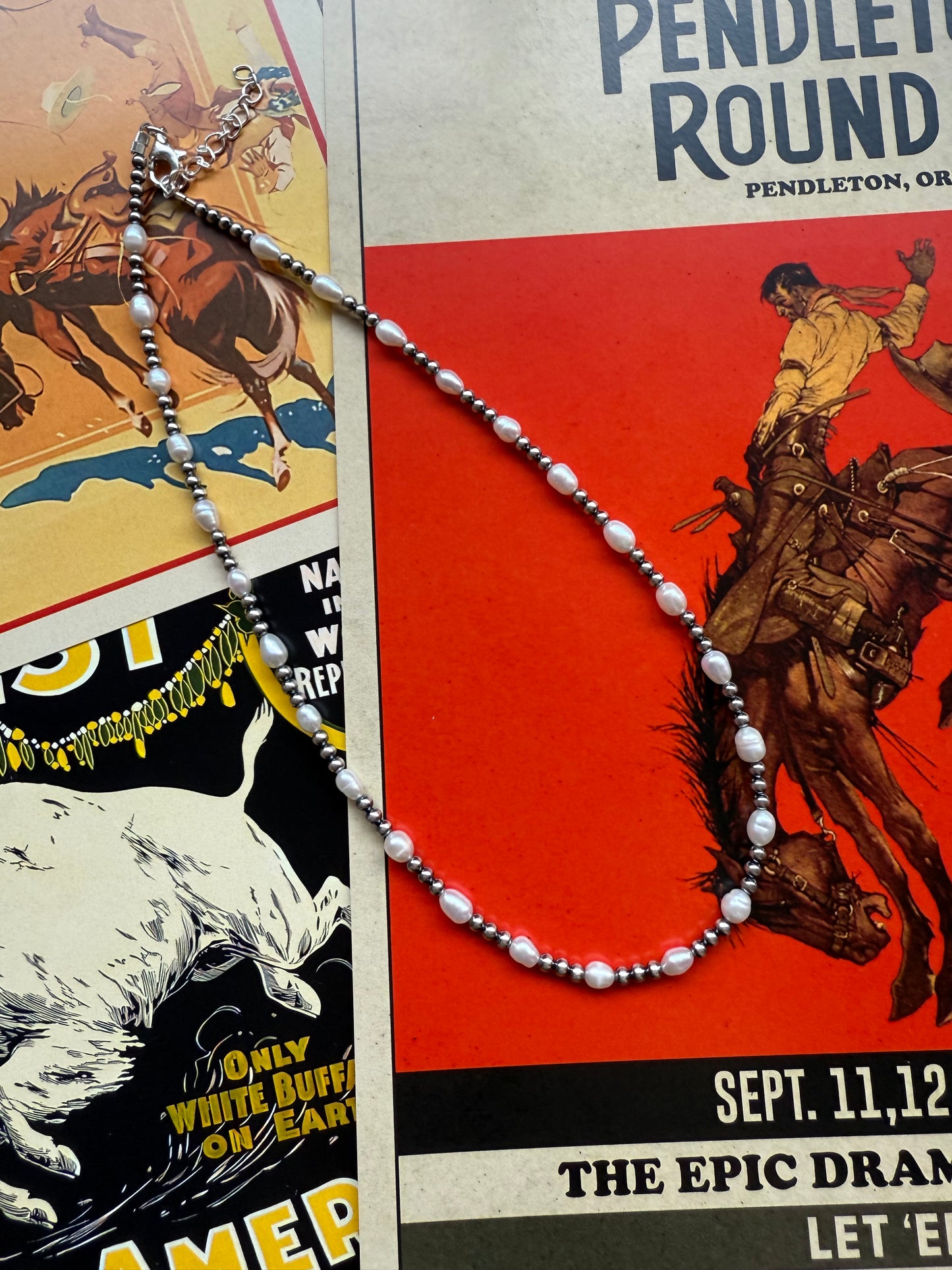 Elongated Freshwater Pearl & Sterling Silver Necklace