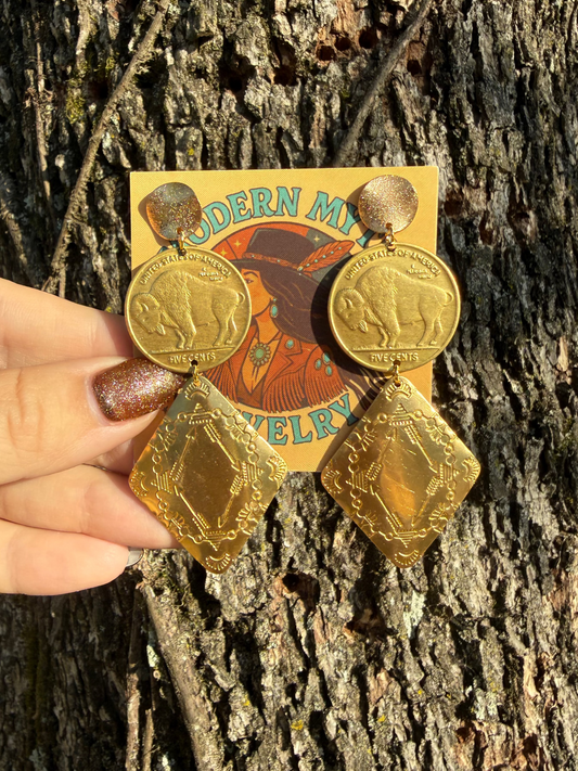Buffalo Nickel Design Statement Earrings