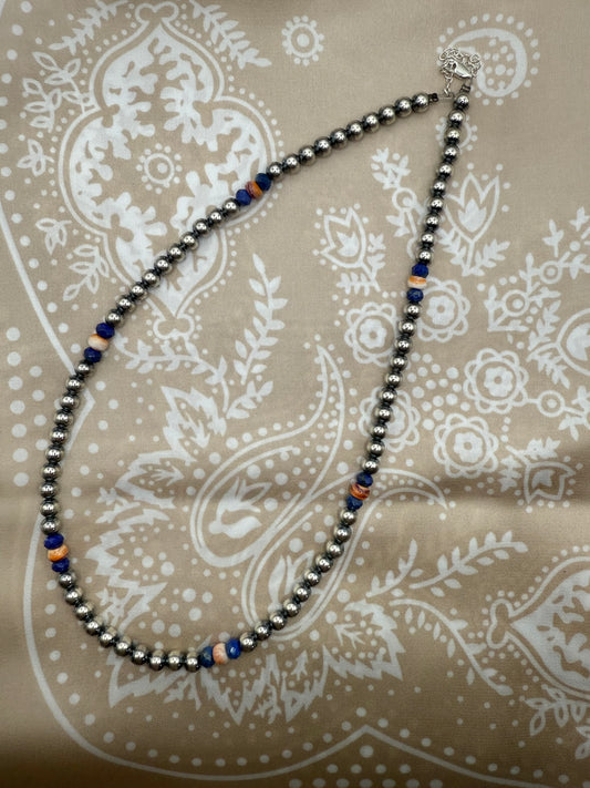 Orange Spiny & Lapis Sterling Pearls