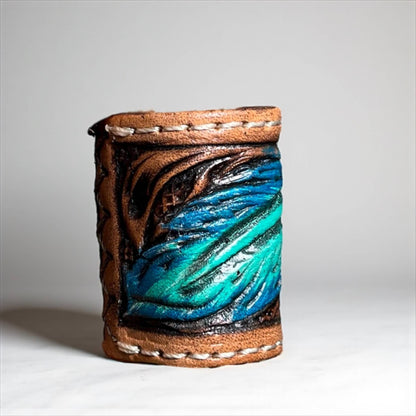 Feather tooled leather scarf slide 